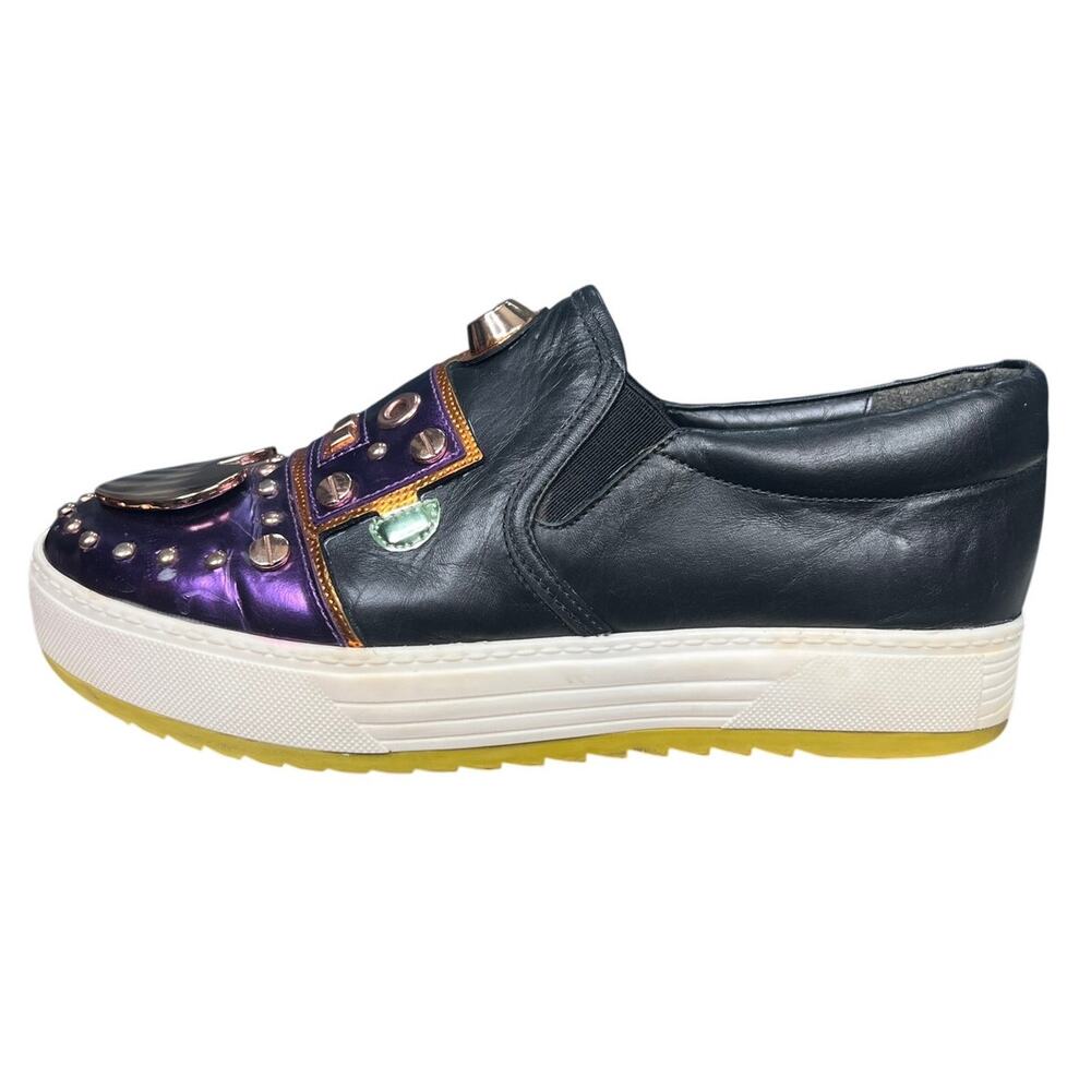 Ivy Kirzhner Bertha Black Leather Embellished Slip On Sneakers Size 7.5 - Picture 3 of 11